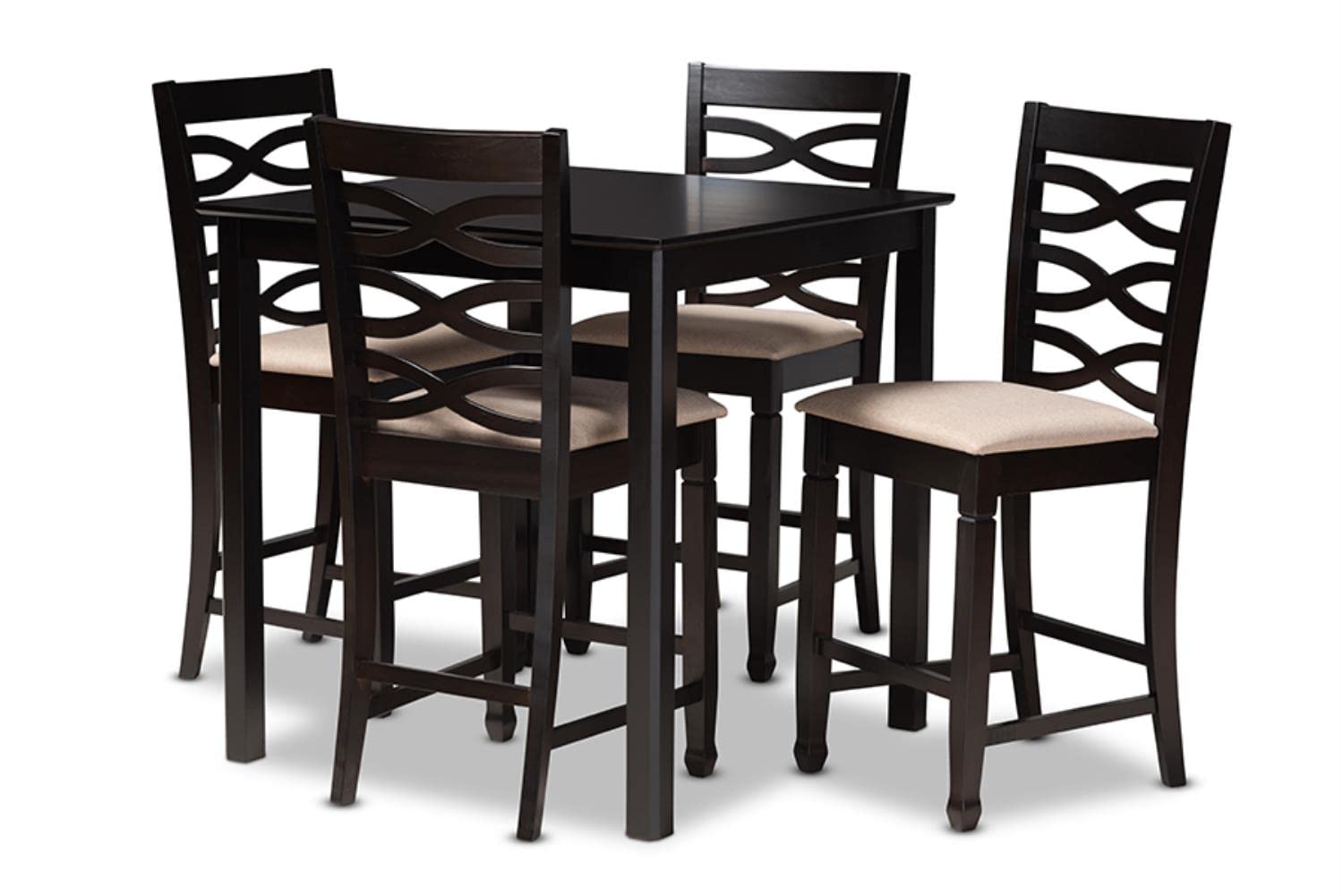 Baxton Studio Lanier Modern and Contemporary Sand Fabric Upholstered Espresso Brown Finished 5-Piece Wood Pub Set
